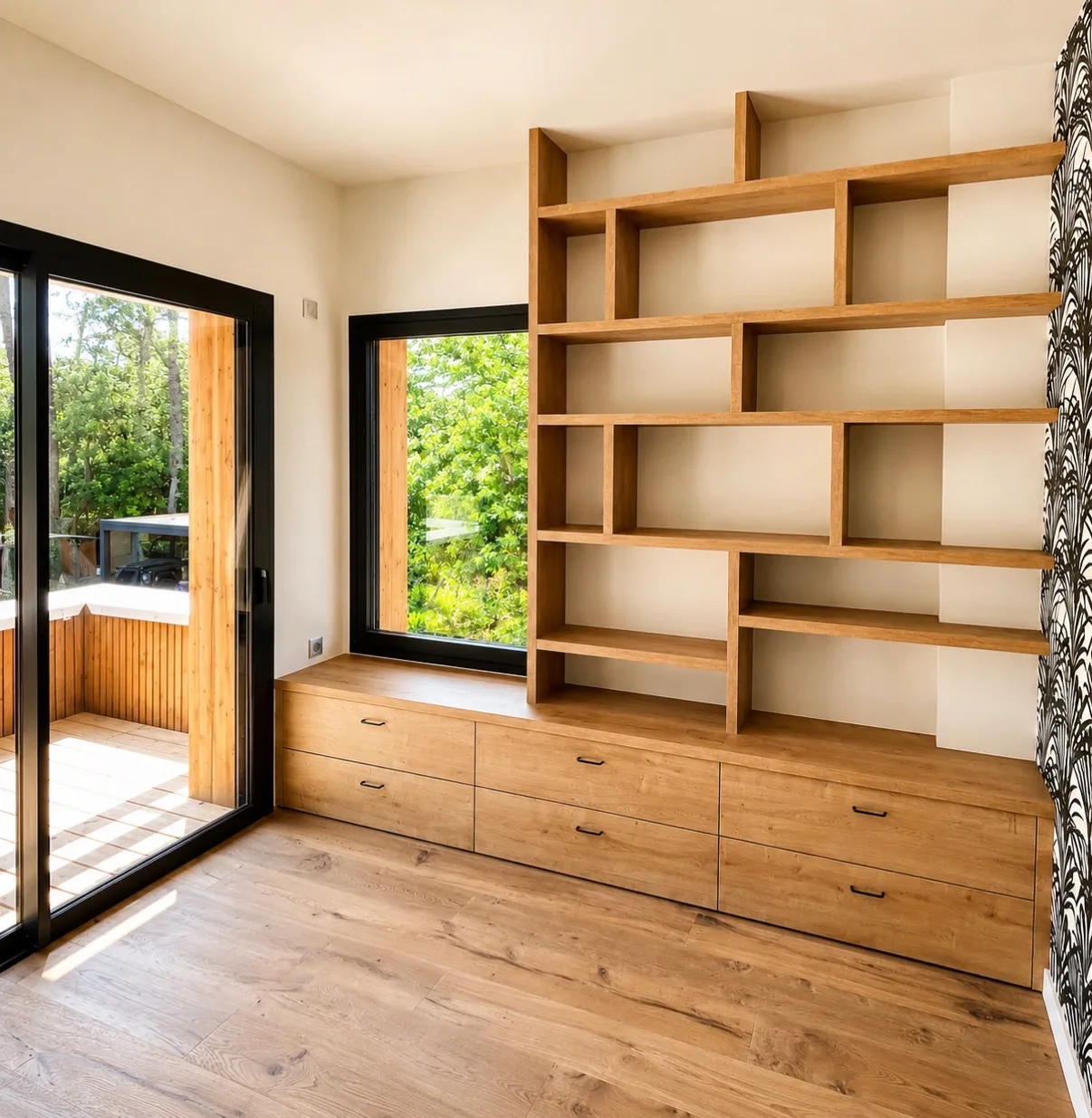 Agencement d'une maison à Pornichet, meuble rangement et bibliothèque